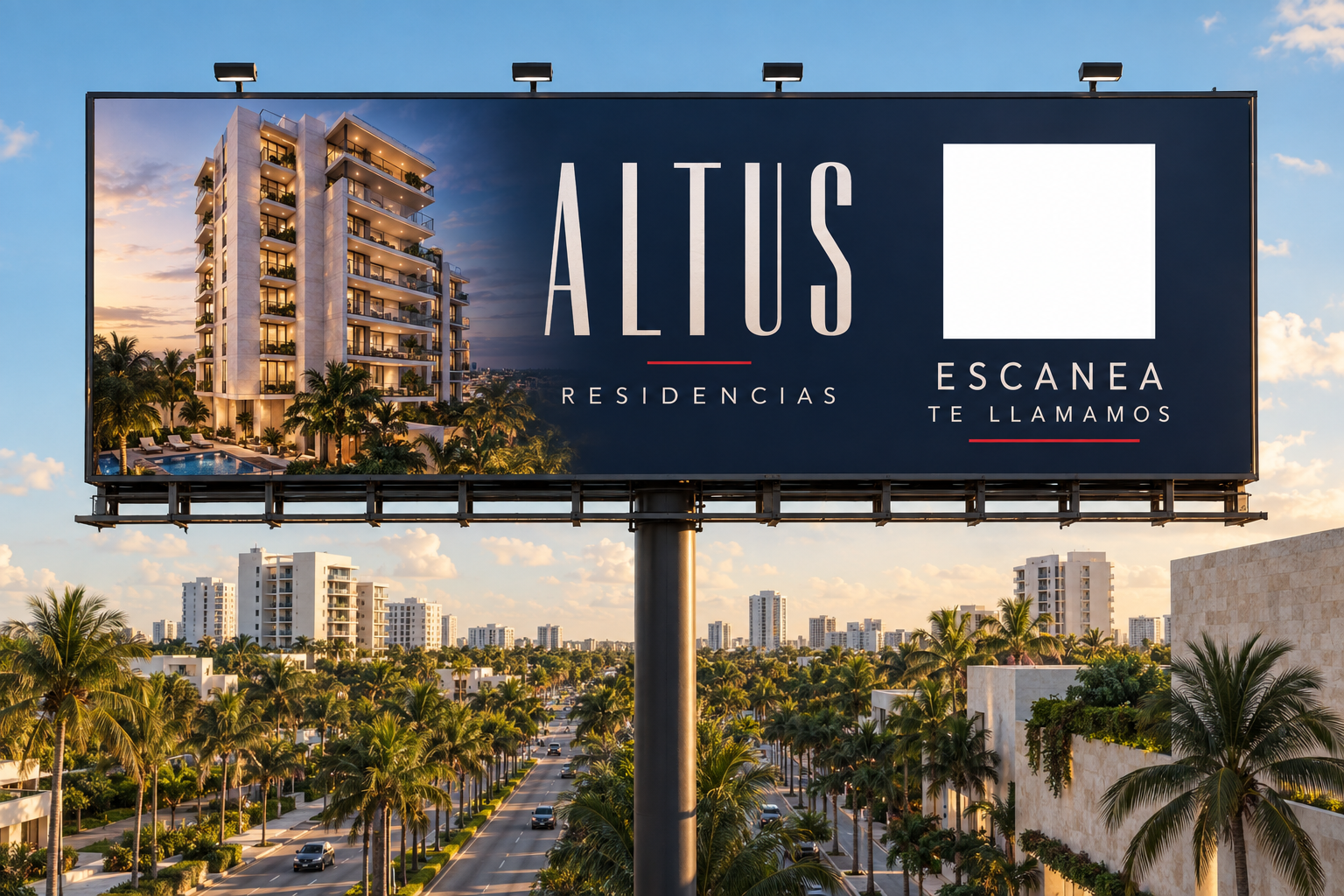 Ejemplo de panorámico publicitario Altus con QR para solicitar llamada