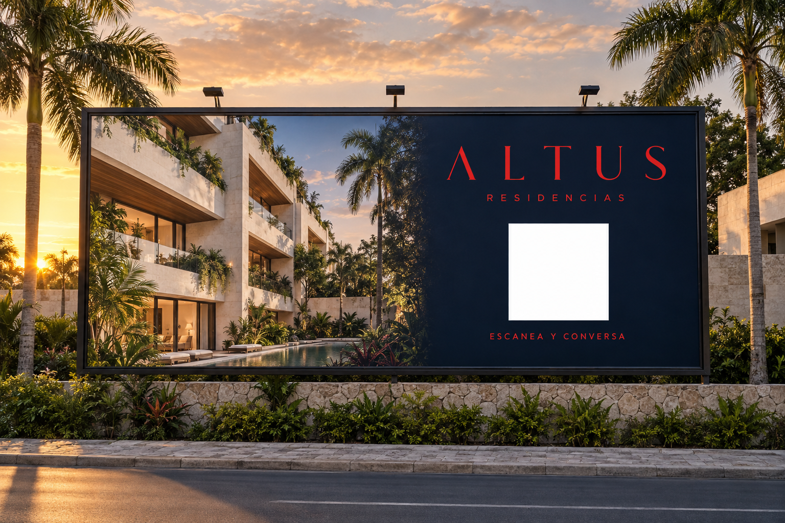 Ejemplo de valla publicitaria Altus con QR de WhatsApp